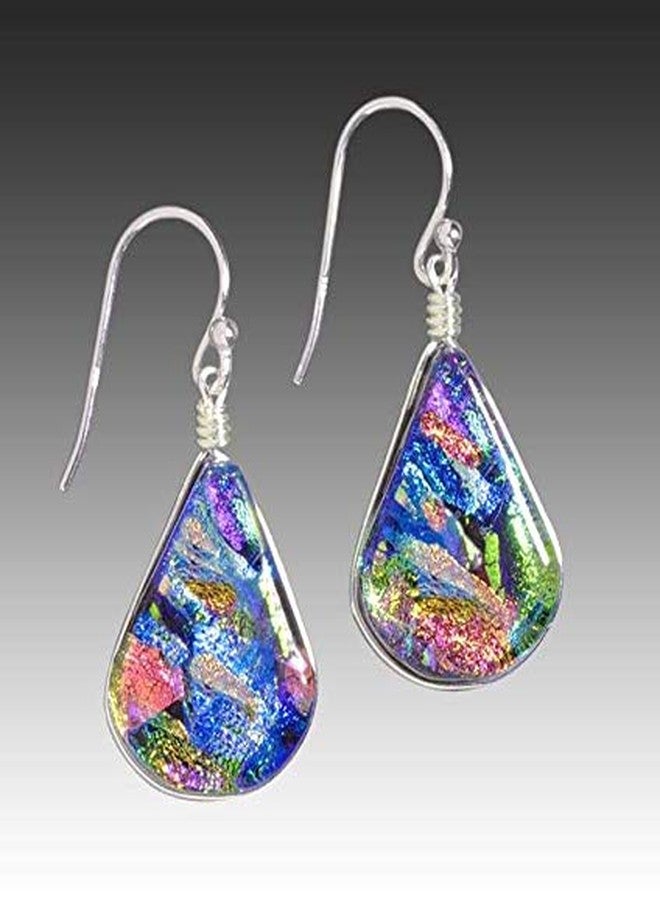 Nickel Smart Rainbow Falls Earrings - Nickel Free Dichroic Glass Dangles RZ23 - Kaleidoscope - Image 2